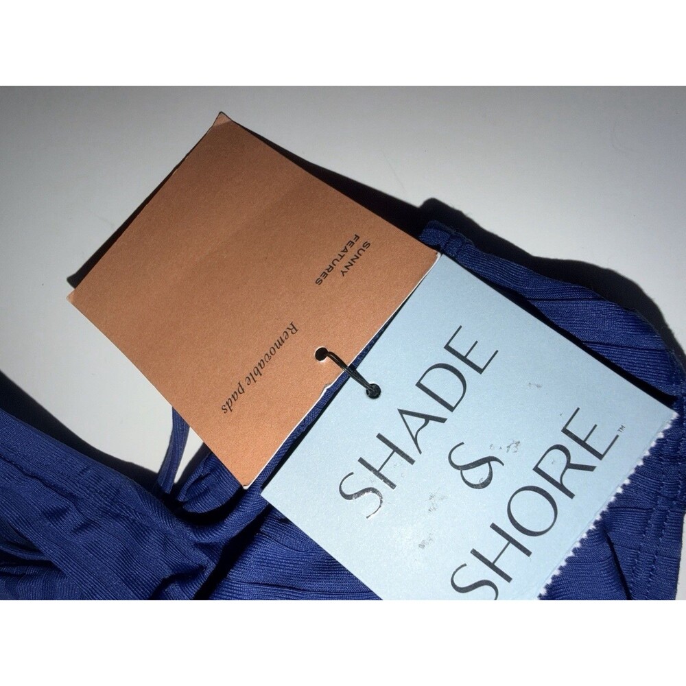 Shade And Shore Shirred Bralette Bikini Top Womens Sz XS Blue Removable Pads New - Picture 4 of 8